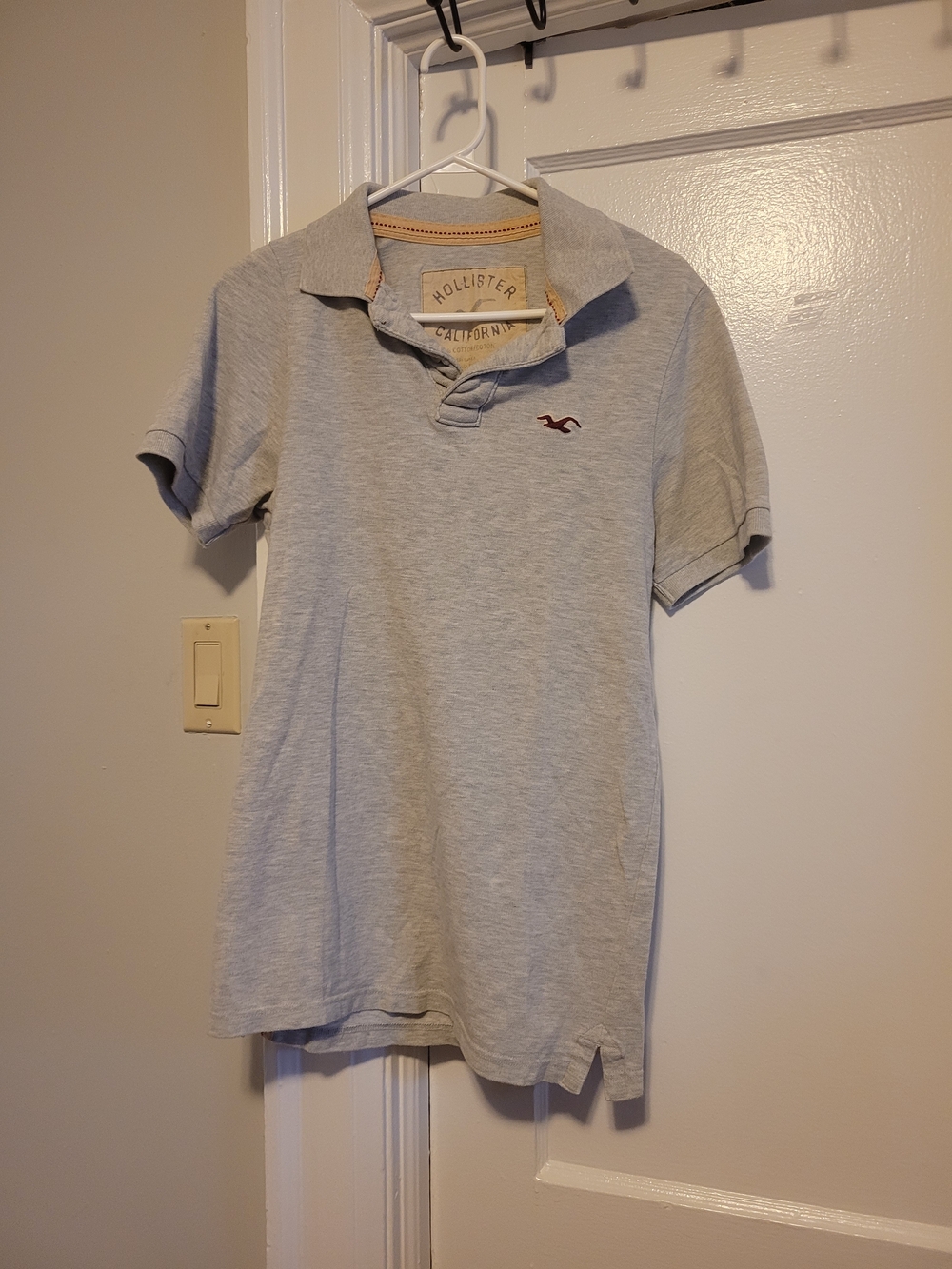 Hollister Men's Heather Light Gray Polo with Logo Youth Teen Large/small Adult